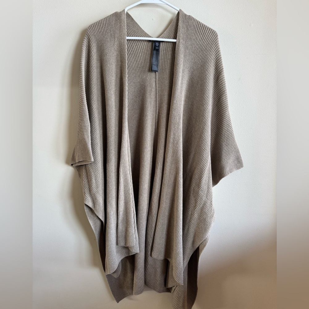 Eileen Fisher Beige 100% Organic Cotton Knit Serape Cardigan Sweater One Size